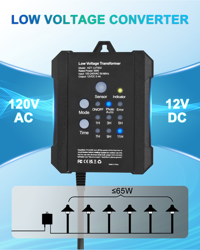 65W Outdoor Low Voltage Transformer With Timer And Photocell Sensor