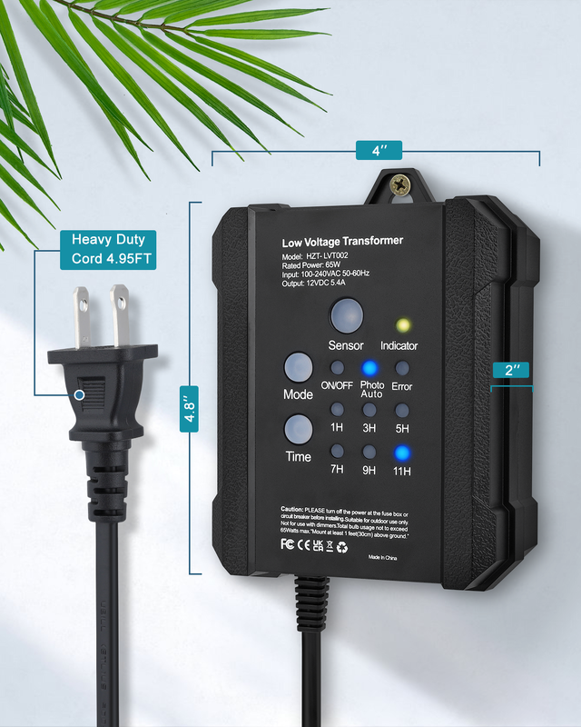 12V DC Voltage Outdoor Lighting Transformer 65W Low Voltage Timer Photocell Sensor Suitable for Landscape and Garden Lighting