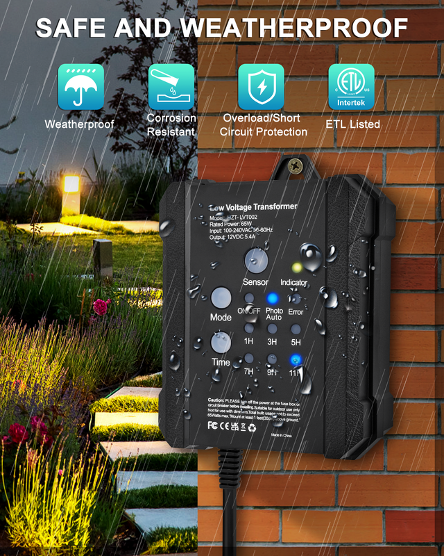 65W Outdoor Low Voltage Transformer With Timer And Photocell Sensor