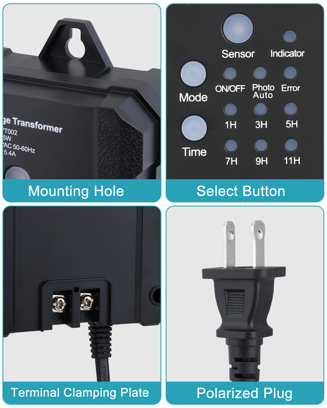 12V DC Voltage Outdoor Lighting Transformer 65W Low Voltage Timer Photocell Sensor Suitable for Landscape and Garden Lighting