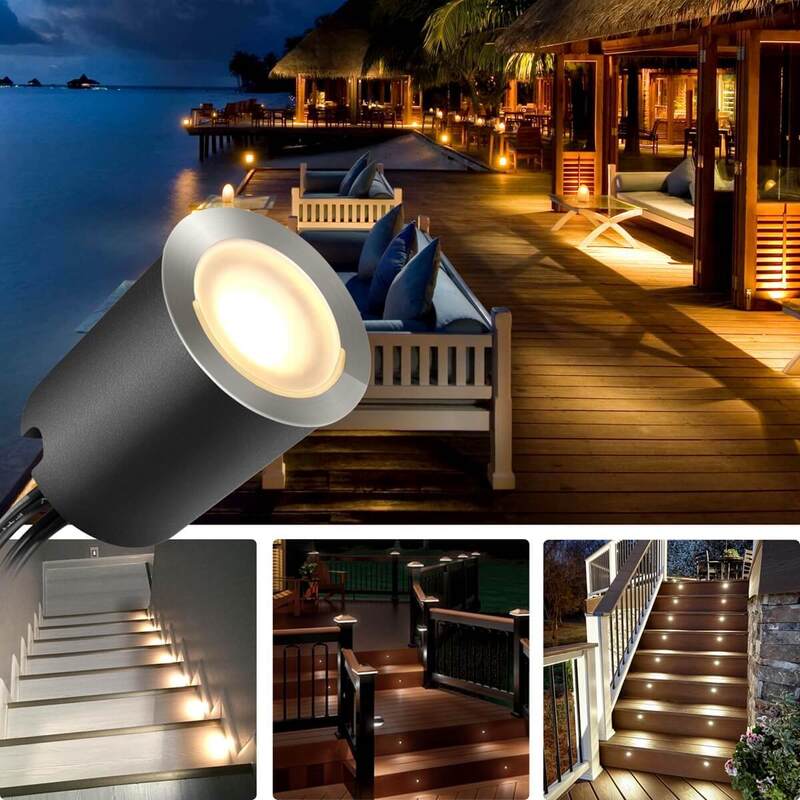 32mm x 32mm x 30mm LED deck lights 10pack with transformer warm white 3000K color temperature designed to deliver and attractive outdoor lighting solutions