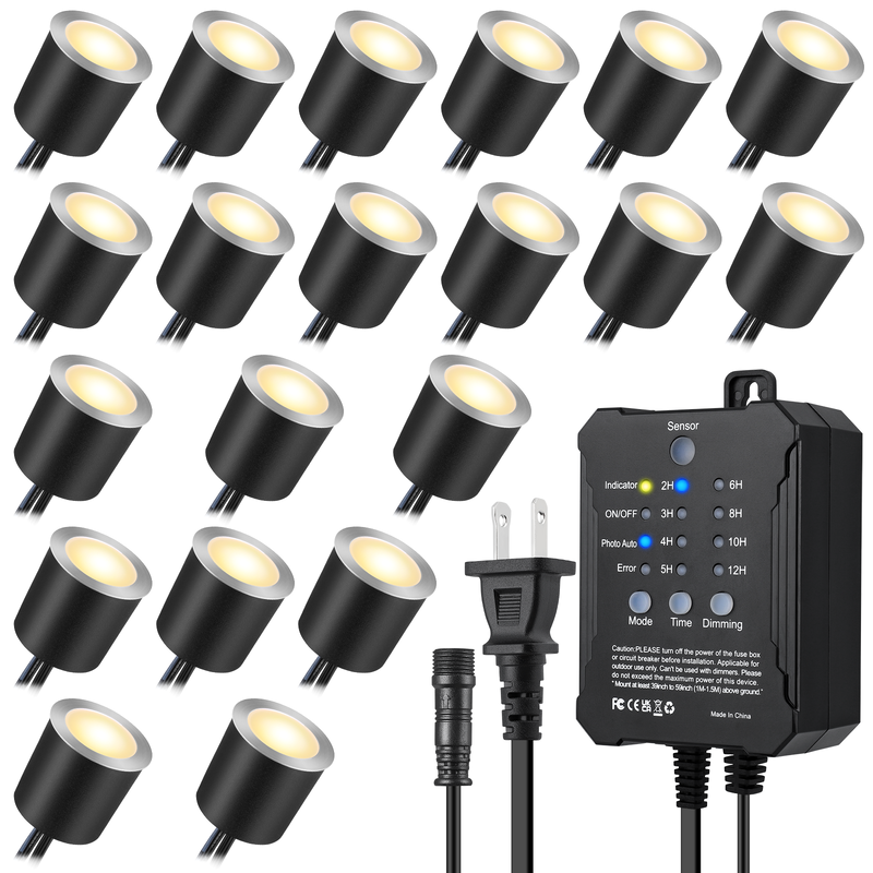 Timer Equipped Dimmable LED Deck Lights 20Pack Including Photocell Sensor Designed for Outdoor Deck and Walkway Lighting