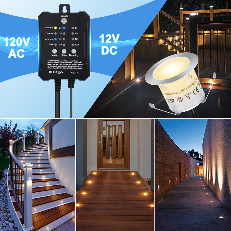 SMY Lighting IP67 Waterproof Dimmable LED Deck Lights with 60,000 Hours Lifespan for Outdoor and Indoor Use