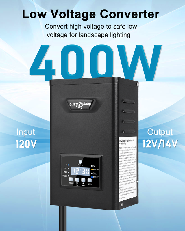 Water Resistant Low Voltage Landscape Transformer Designed for Power Supply in Residential and Commercial Outdoor Lighting Systems