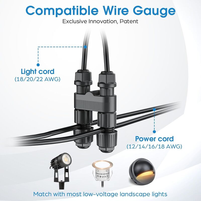 Low Voltage Landscape Lighting Wire Connectors 12Pack Waterproof Rating IP65 Durable Electrical Connector for Outdoor Lighting Systems