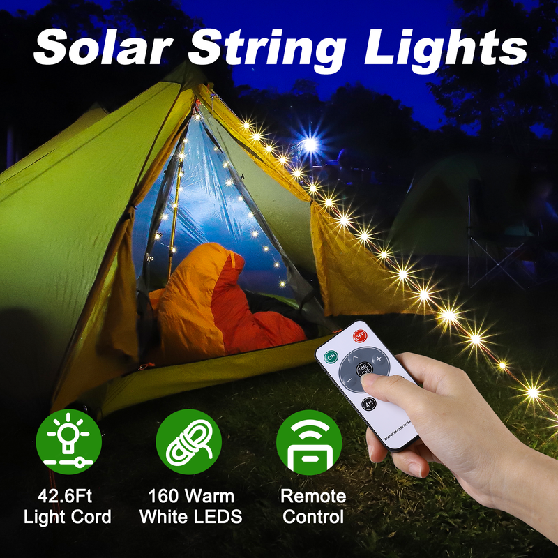 Energía Energía solar 4 en 1 Camping Lámparas de cuerda Iluminación LED a prueba de agua para exteriores incluyendo tiendas de campaña Patios Jardines y espacios del patio trasero