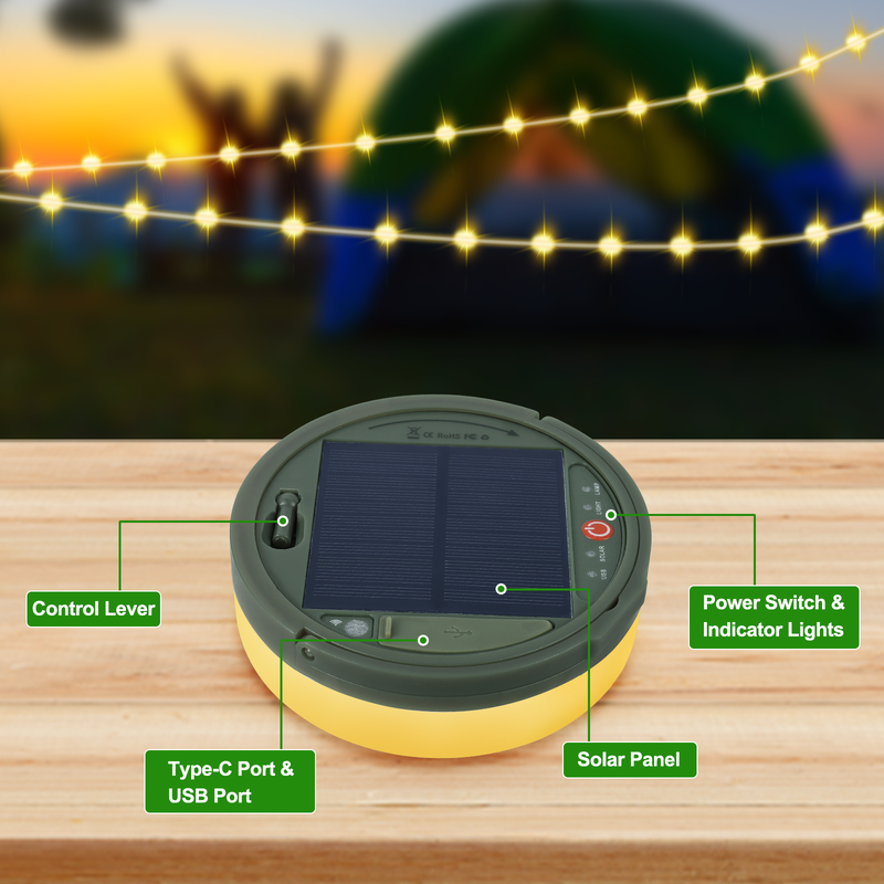 Energía Energía solar 4 en 1 Camping Lámparas de cuerda Iluminación LED a prueba de agua para exteriores incluyendo tiendas de campaña Patios Jardines y espacios del patio trasero