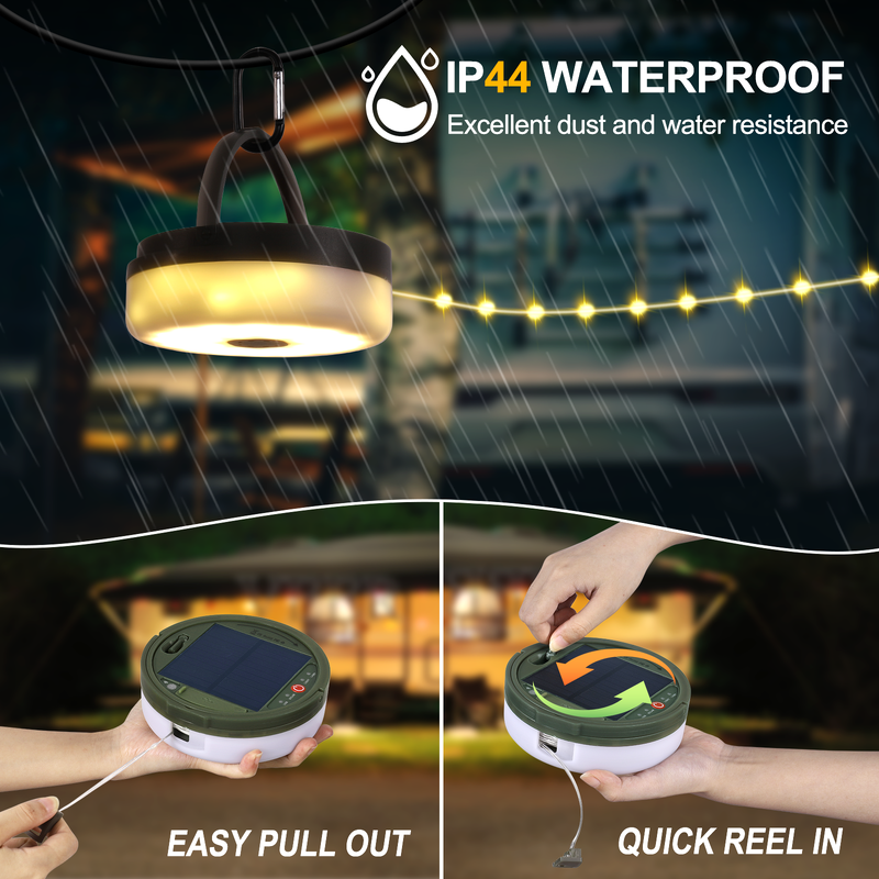 Energía Energía solar 4 en 1 Camping Lámparas de cuerda Iluminación LED a prueba de agua para exteriores incluyendo tiendas de campaña Patios Jardines y espacios del patio trasero