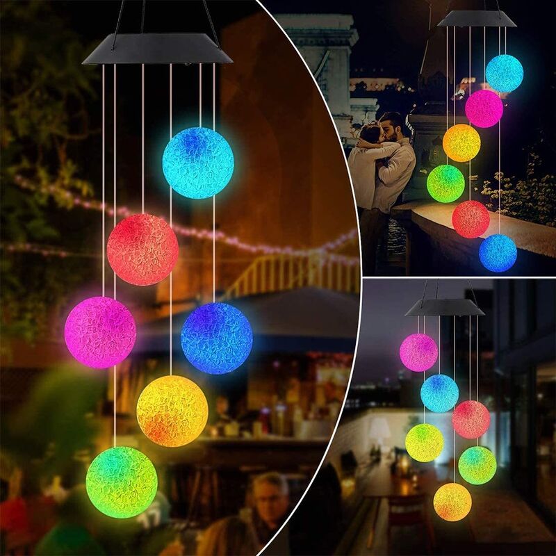 Campanas de viento solar de cambio de color incluyendo bola de cristal diseñadas para decoración de jardines e iluminación exterior ambiental
