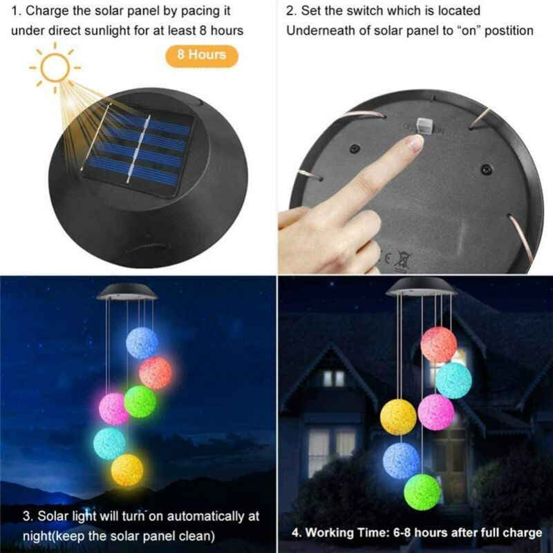 Campanas de viento solar de cambio de color incluyendo bola de cristal diseñadas para decoración de jardines e iluminación exterior ambiental
