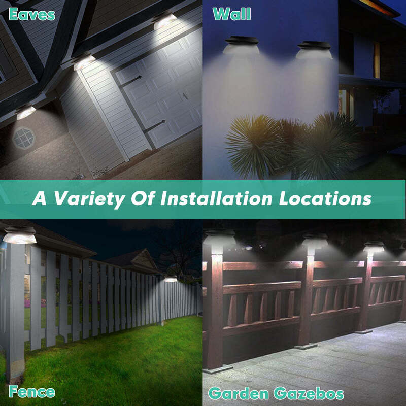 Paquete de 4 luces solares para canalones de grado comercial construidas con materiales impermeables y células solares que garantizan el rendimiento en aplicaciones de iluminación exterior