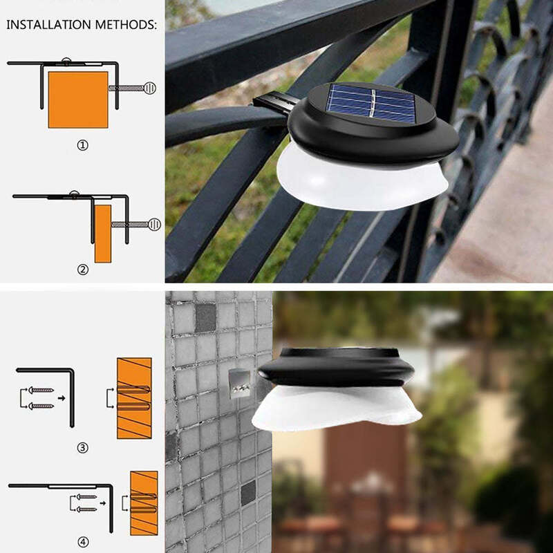 Paquete de 4 luces solares para canalones de grado comercial construidas con materiales impermeables y células solares que garantizan el rendimiento en aplicaciones de iluminación exterior