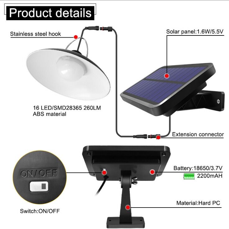 16 LEDs Double Head Solar Pendant Light Conçu pour l'extérieur à l'intérieur avec effet de contrôleur 0.90 Fournir une solution d'éclairage