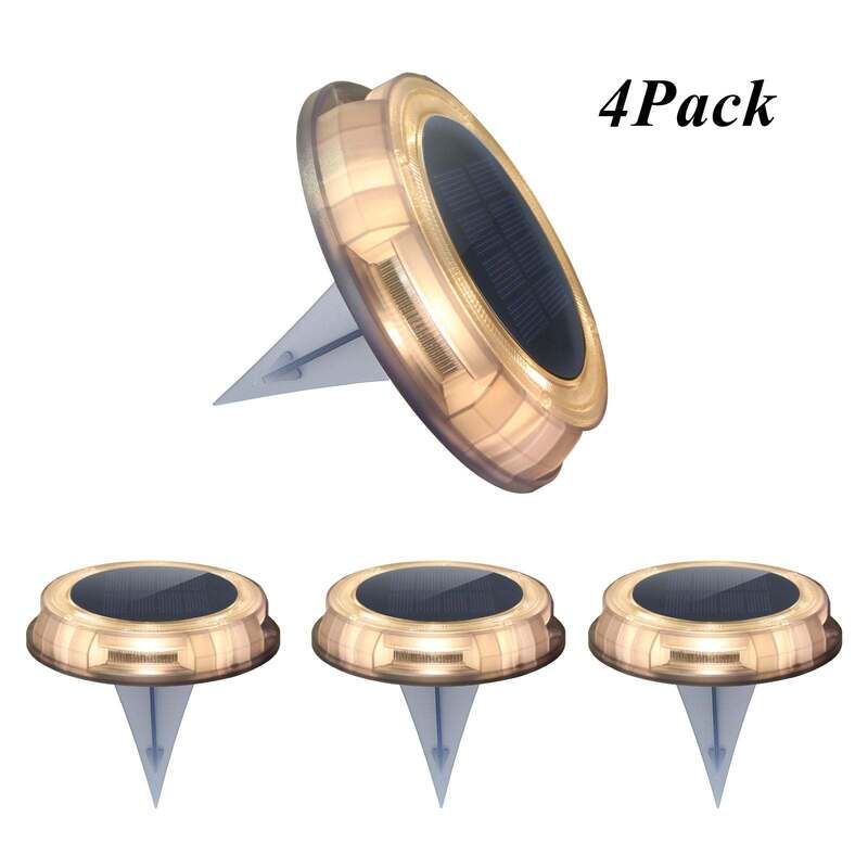 Solar Disk Light 4pack with IP68 Waterproof, 6-8 Hours Working Time, and Warm White Light for Outdoor Spaces