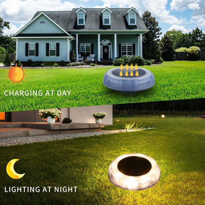 Solar Disk Light 4pack with IP68 Waterproof, 6-8 Hours Working Time, and Warm White Light for Outdoor Spaces