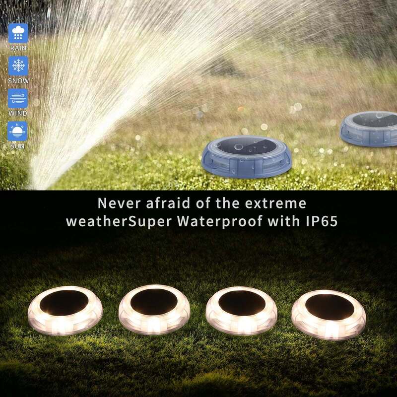 Solar Disk Light 4pack with IP68 Waterproof, 6-8 Hours Working Time, and Warm White Light for Outdoor Spaces