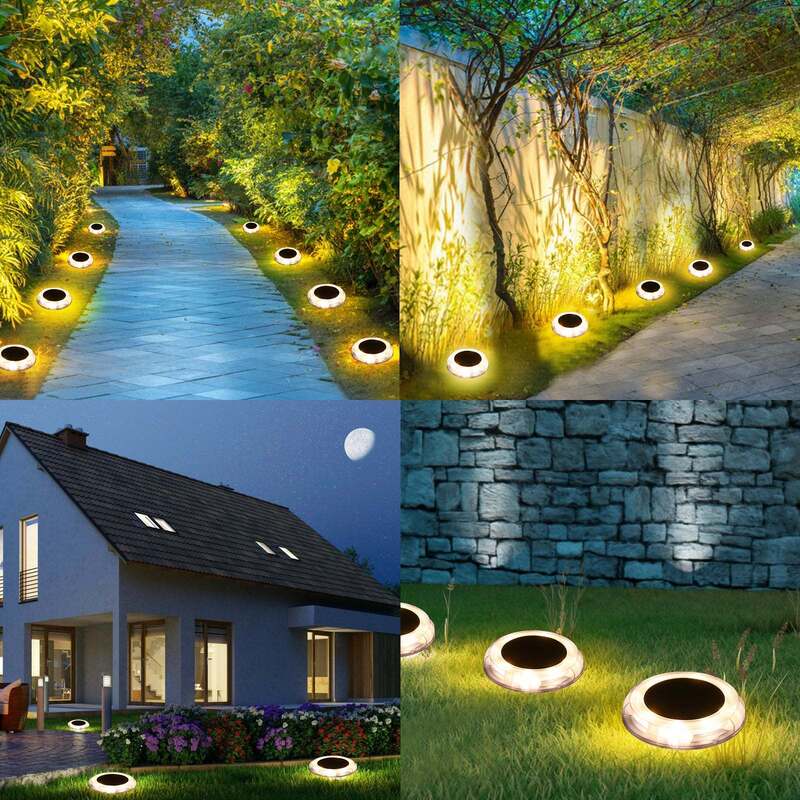 Solar Disk Light 4pack with IP68 Waterproof, 6-8 Hours Working Time, and Warm White Light for Outdoor Spaces
