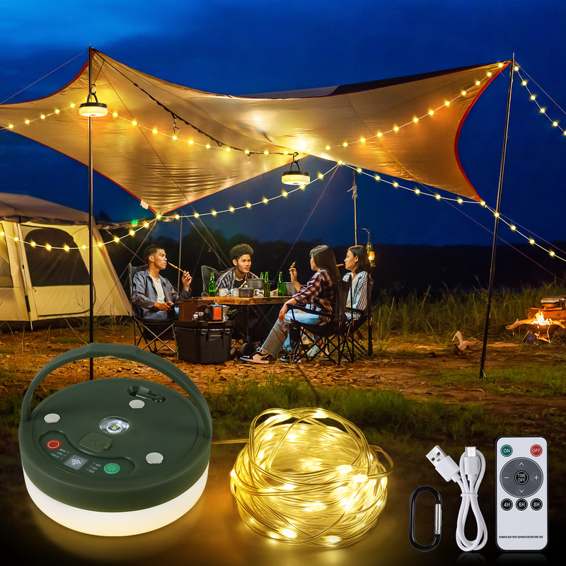 Compacto ligero 3 en 1 Camping String Light diseñado para caminatas de campamento y emergencias con múltiples modos de iluminación