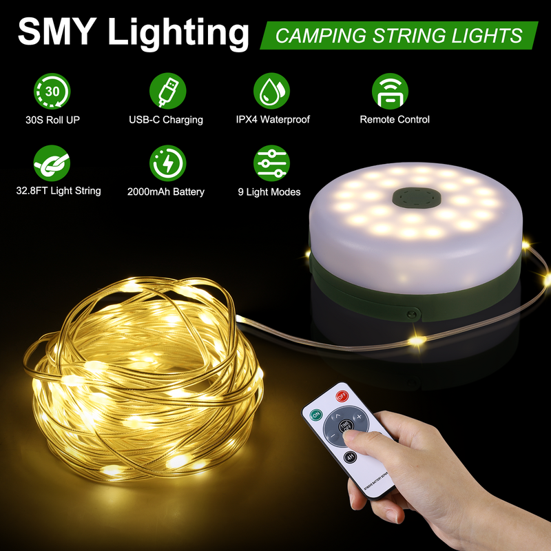 Compacto ligero 3 en 1 Camping String Light diseñado para caminatas de campamento y emergencias con múltiples modos de iluminación