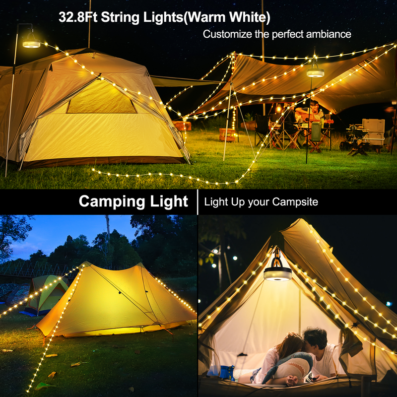 Compacto ligero 3 en 1 Camping String Light diseñado para caminatas de campamento y emergencias con múltiples modos de iluminación