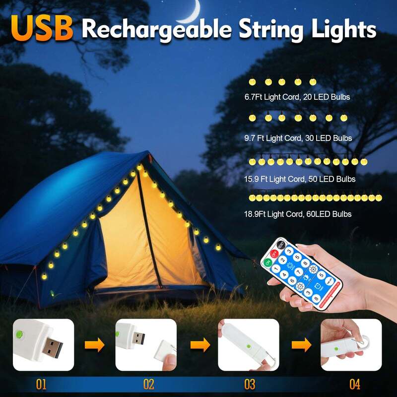 Lumière à cordes 16FT à batterie rechargeable Adapté à une installation facile et durable à l'extérieur
