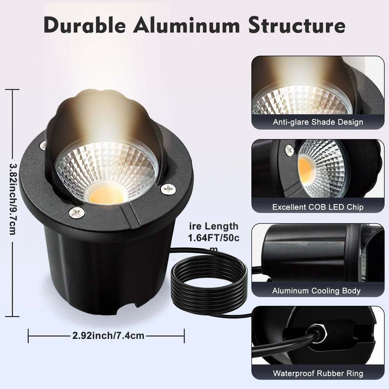 50000 Hours Service Life Outdoor 12W Landscape LED In Ground Lights Warm White Perfect for Pathway Garden and Yard Illumination