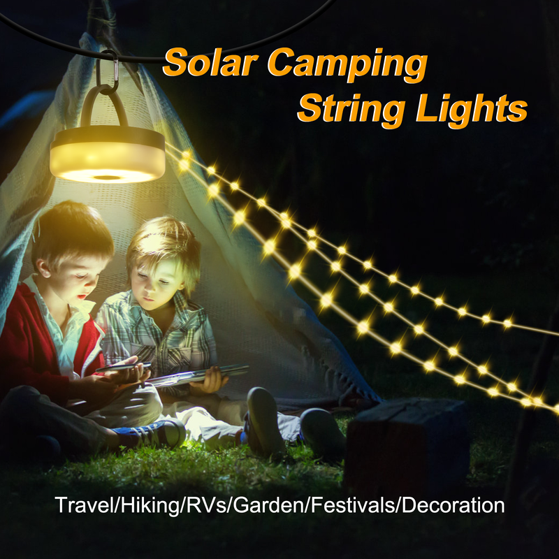 Energía Energía solar 4 en 1 Camping Lámparas de cuerda Iluminación LED a prueba de agua para exteriores incluyendo tiendas de campaña Patios Jardines y espacios del patio trasero