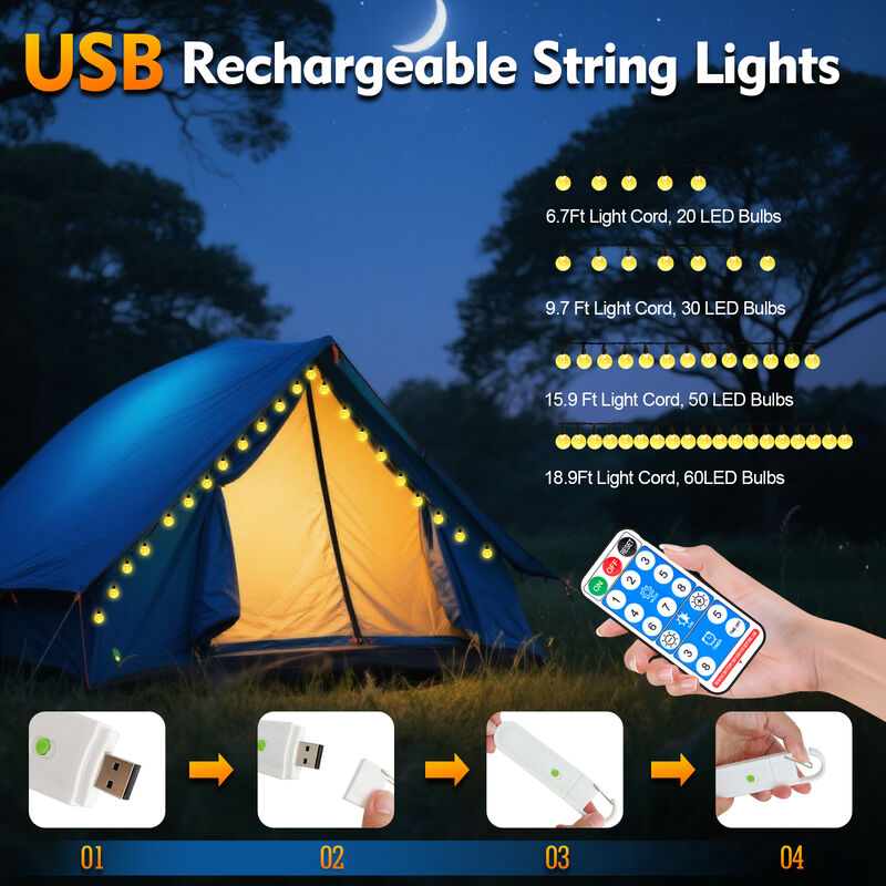 SMY Lighting 22FT Lumière à cordes à batterie rechargeable Parfaite pour la décoration extérieure et l'éclairage de fête Lumières LED durables