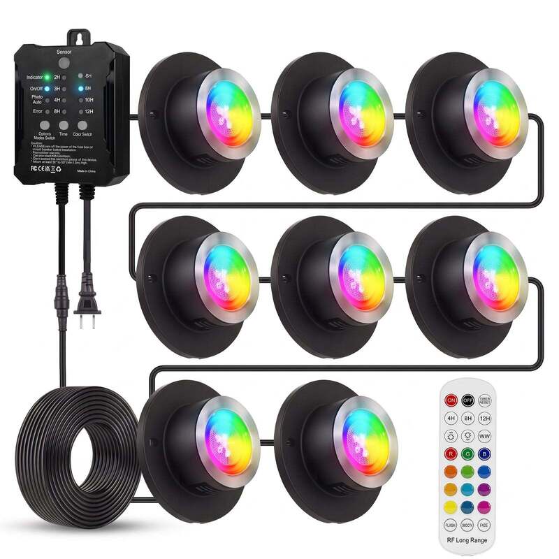 RGBWW Underwater Fountain Lights 8 Head Multi Color LED Illumination for Pools Ponds and Water Displays