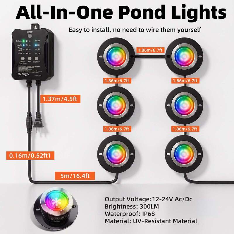RGBWW Underwater Fountain Lights 8 Head Multi Color LED Illumination for Pools Ponds and Water Displays