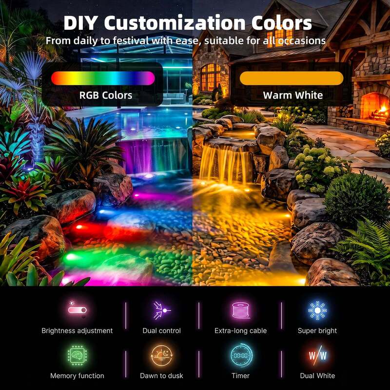 RGBWW Underwater Fountain Lights 8 Head Multi Color LED Illumination for Pools Ponds and Water Displays