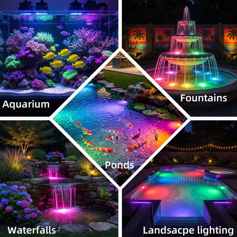 RGBWW Underwater Fountain Lights 8 Head Multi Color LED Illumination for Pools Ponds and Water Displays