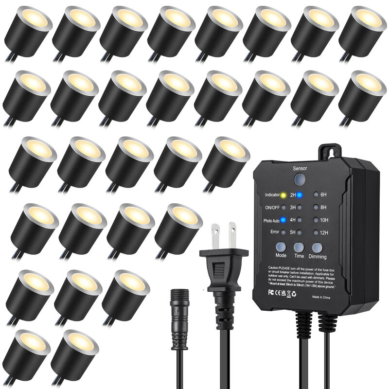 Timer Equipped Dimmable LED Deck Lights 30Pack with Photocell Sensor and IP67 Waterproof for Outdoor Deck Lighting