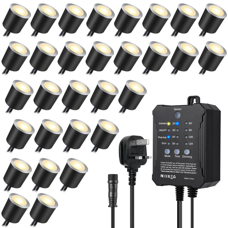 Timer Equipped Dimmable LED Deck Lights 30Pack with Photocell Sensor and IP67 Waterproof for Outdoor Deck Lighting