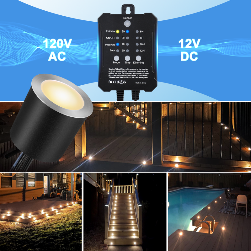 Timer Equipped Dimmable LED Deck Lights 30Pack with Photocell Sensor and IP67 Waterproof for Outdoor Deck Lighting