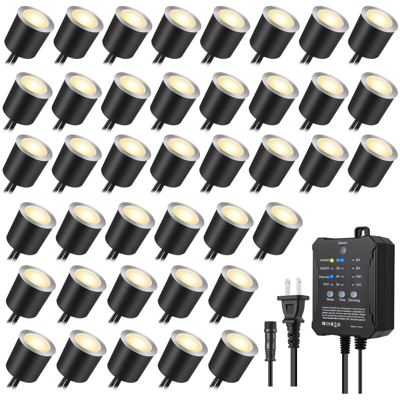 Timer Equipped Dimmable LED Deck Lights 40Pack with Photocell Sensor for Outdoor Deck and Patio Lighting
